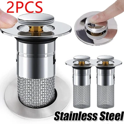 2PCS Edelstahl Abflussstopfen Pop--Up Waschbeckenstöpsel Abflusssieb 34-40mm - Bild 1 von 4