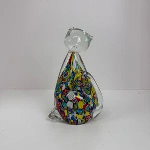 Unmarkierte Kunst Glas Millefiori Katze Figur Mehrfarbig Sammlerstück 8 Zoll Miauen - Bild 1 von 12