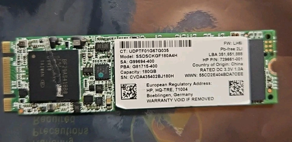 HP (729661-001) Intel (SSDSCKGF180A4H) 180 GB Solid State Drive - Image 1 of 1