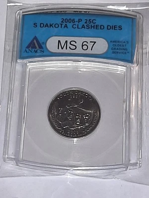 2006-D 25C ANACS MS67 - Clad South Dakota Quarter ERROR CLASHED DIES GREAT - Image 1 of 4