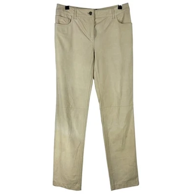 MaxMara Bone Ivory Nappa Leather 5 Pocket Trouser Pants Women US 6 Made in Italy - Image 1 of 4