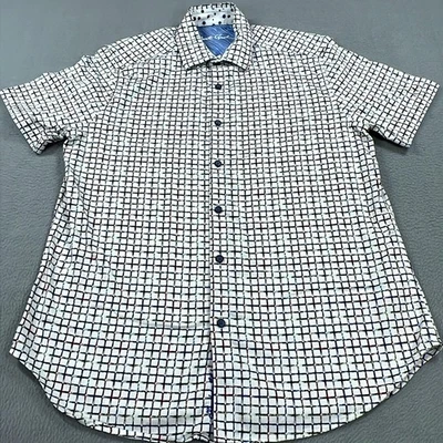 Robert Graham Shirt Mens Medium White Multicolor Grid Short Sleeve Geo Print - Image 1 of 4