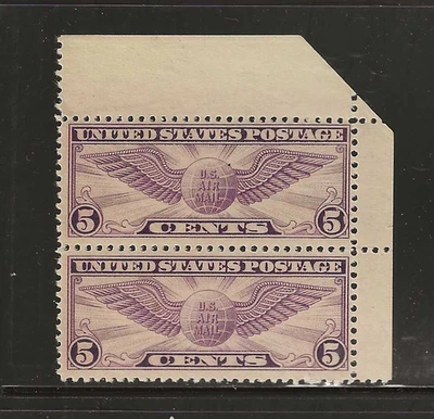US Scott #C12 mint never hinged pair, 5c violet winged globe airmail, 1930 og f/ - Image 1 of 2