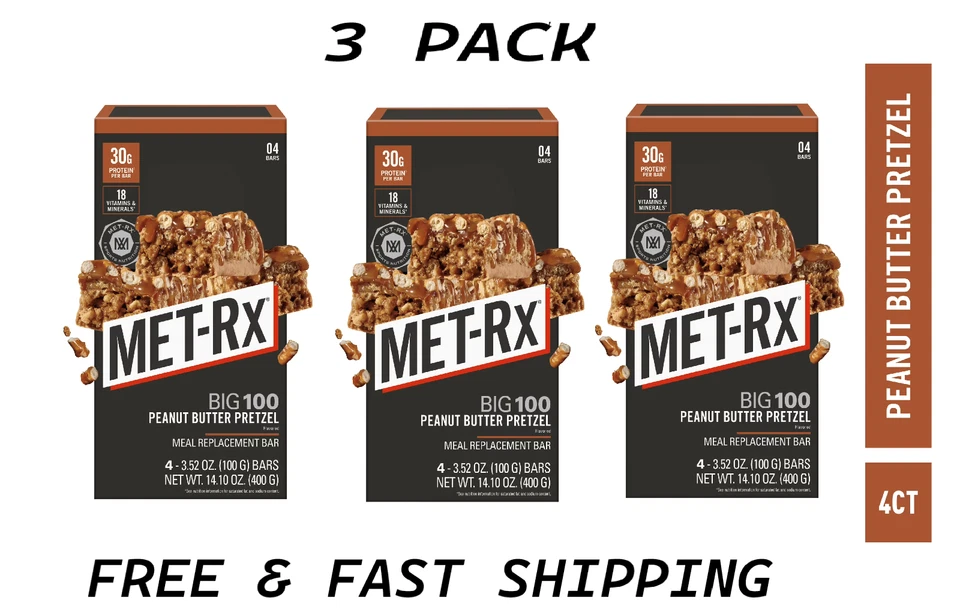 ( 3 PACK ) MET-Rx Big 100 Protein Bars, Peanut Butter Pretzel Bars, 4 Ct - Image 1 of 1