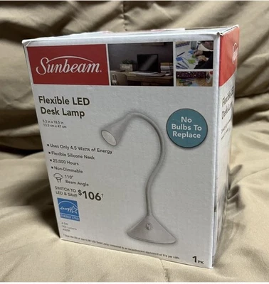 SUNBEAM FLEXIBLE NECK LED DESK LAMP ADJUSTABLE LIGHT ENERGY STAR WHITE - Image 1 of 4