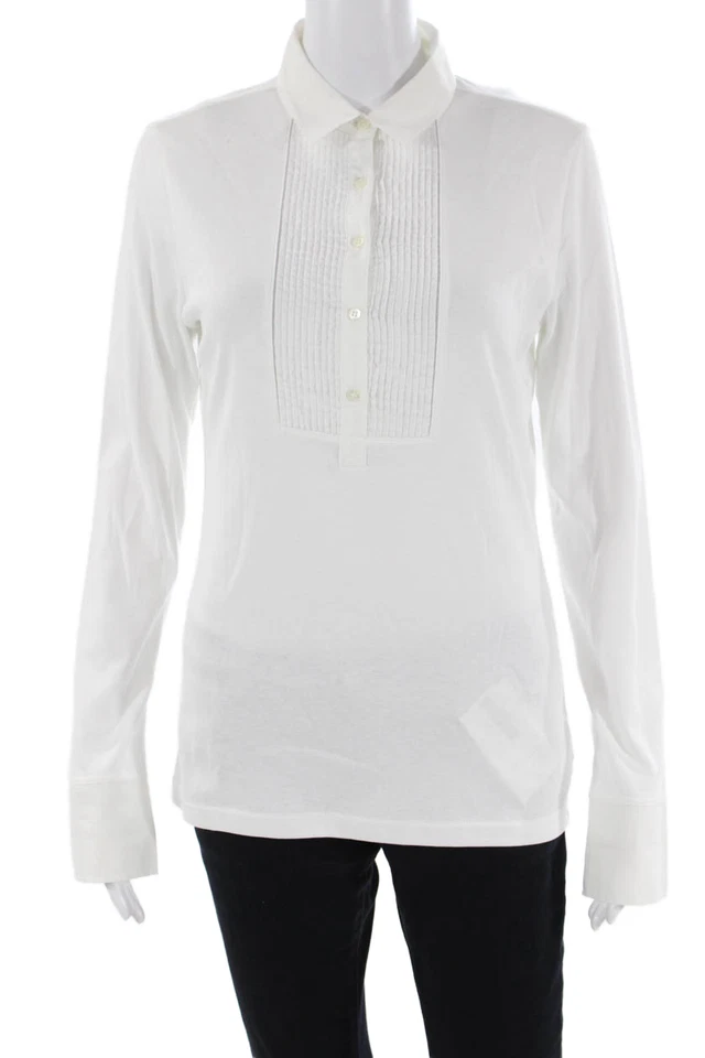 Camisa de malha Bogner feminina manga longa gola algodão branco tamanho 10 - Imagem 1 de 4