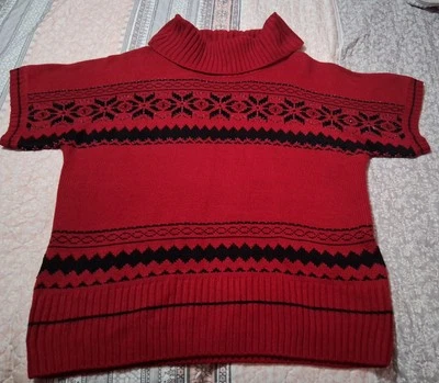 Suéter de vacaciones de manga corta con cuentas cuello alto capucha roja DressBarn para mujer 22/24  Foto 1 de 4