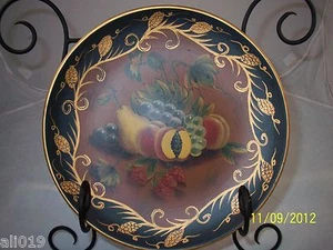 Obstteller schwarz mit Goldakzenten 10" Traube Efeu Blätter, Birne, Pfirsich elegant!! - Bild 1 von 3