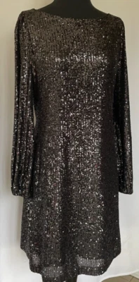 Vestido ANN TAYLOR Talla M MP Negro Lentejuelas Noche Ocasión Cóctel Mangas Largas Foto 1 de 4