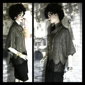MYSTERY St. John Couture w Caviar Evening Suit Size 8 Black/Gold Top Black Skirt - Picture 1 of 11