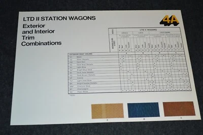 1977 FORD LTD II STATION WAGONS COLOR CODE COMBINATIONS DEALER ONLY SALES SHEET - Image 1 of 2