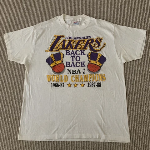 Vintage 80s Los Angeles Lakers Back to Back 86-87-88 White T Shirt XL Trench MFG Cover