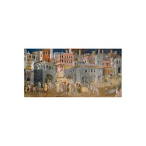 Stampa su Tela su Carta Poster o Quadro Ambrogio Lorenzetti Effetti del Buon Gov - Picture 1 of 2