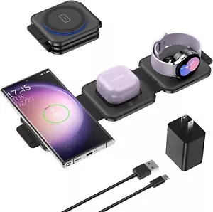 Travel Charger for Samsung Multi Devices, Foldable 3 in 1 Wireless Charging - Picture 1 of 1