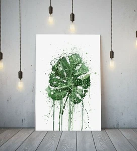 MONSTERA LEAF 3 -DEEP FRAMED CANVAS ANIME WALL ART PICTURE PAPER PRINT- GREEN - Picture 1 of 15