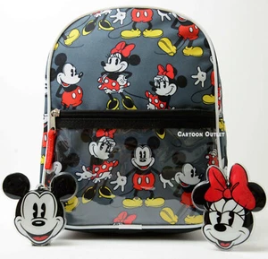 Disney Mickey and Minnie Mouse Print mini Backpack with key chains Small Black - Picture 1 of 8