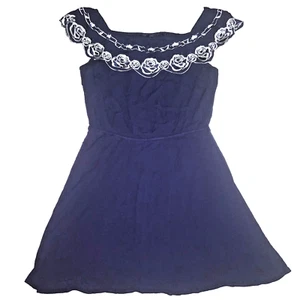 Papaya Womens Size Large Peasant Beach Dress Elastic Stretch Waist Neck Boho - Picture 1 of 8