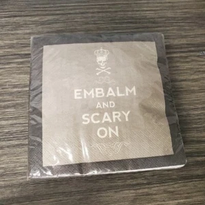 Emblam And Scary On HALLOWEEN Party Paper Napkins 5 in X 5 in 20 Ct Black Grey  - Picture 1 of 4