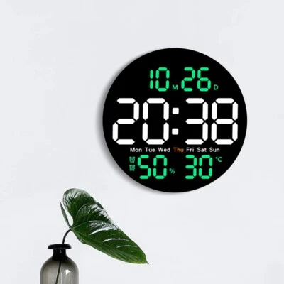 Large LED Digital Wall Clock Indoor Temperature Date Alarm Clock for Bedroom - Image 1 of 4