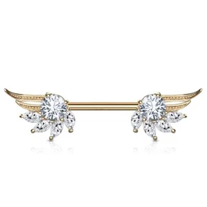 Angel Wings Nipple Piercing Zirconium Marquise Rose Gold Plated - Picture 1 of 1