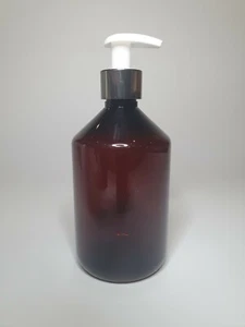 Empty 500ml PET Plastic Amber Veral Bottle & Silver Grey Lotion Pump Any Amount - Picture 1 of 1