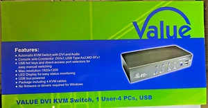 4x VALUE KVM-Switch mit USB-Hub, 1U 4PCs, 2K DVI, USB 2.0 - Afbeelding 1 van 2