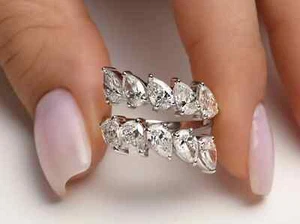 Certified Open Wrap Statement Women Ring 1CT Lab Grown Diamond In 14K White Gold - Picture 1 of 17
