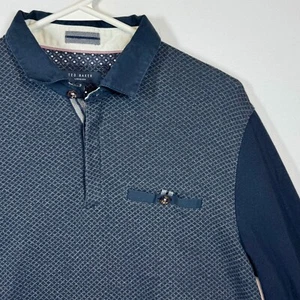 Ted Baker London Poloshirt Langarm gemustert Freizeit Oberteil Gr. 3 - Bild 1 von 10