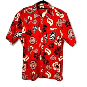 Camicia scarlatta hawaiana con bottoni Wes & Willy NCAA Ohio State Buckeyes grande NUOVA - Foto 1 di 13