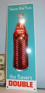 Double Cola SIGN Enamel Porcelain On Metal 17" x 5 1/2" Twice the Fun Aqua - Picture 1 of 3