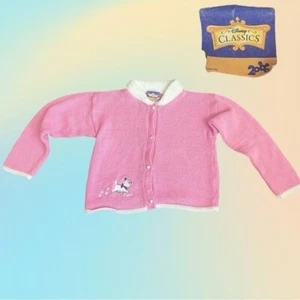 Vintage RARE Disney Classics Pink & White Aristocats "Marie" Cardigan Sz L (4T) - Picture 1 of 9