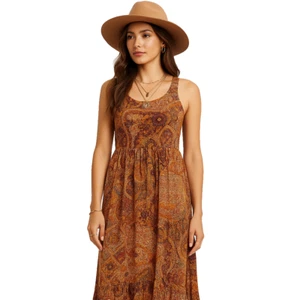 Xhilaration Boho Paisley Maxi Dress Womens Size S Strappy Crisscross Cottagecore - Picture 1 of 14