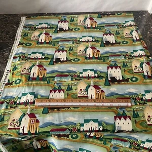 IMPRESIÓN Pueblo de Arte Popular Jim Shore Tela de Algodón Acolchado Iglesia Granja Animales POR - Imagen 1 de 4