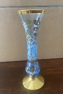 Vintage Murano Blue And Gold Hand Made Glass Vase Rare Made In Italy 6 1/8” - Picture 1 of 8