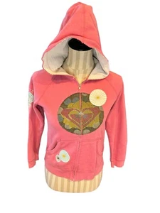 Roxy Girls Pink Vintage Embroidered Full Zip Distressed Hoodie YL/Women XS - Picture 1 of 13