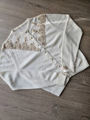 Vtg 40's-50's Beaded Sequin Cardigan Angora Wool Cashmere ? Sweater Cropped - Image 1 of 4