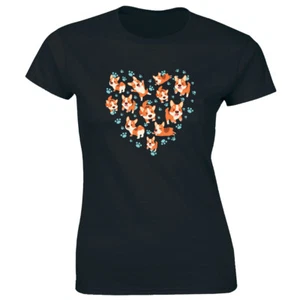 Corgi Lover with Dog Paw Print T-Shirt for Women Valentine Heart Tee - Picture 1 of 2