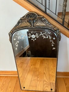 Born Mfg. Co. 1920-30's Beveled Etched Floral Mirror Decorative Wood Frame - Picture 1 of 14