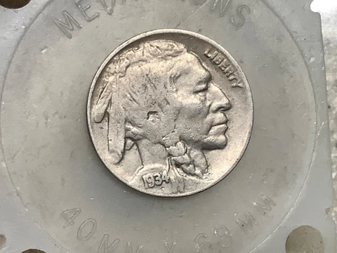 1934-D 5c Buffalo Nickel *Grand Pa’s Collection* Better Date, Full Horn Cover