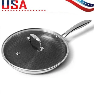 HexClad 12 Inch Hybrid Stainless Steel Frying Pan with Cooking Lid - Stay Cool - Picture 1 of 25