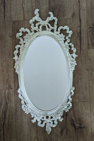 Vintage Syroco Wood Cream & Gold Ornate Mirror Ribbons & Roses  31"X16" Cover