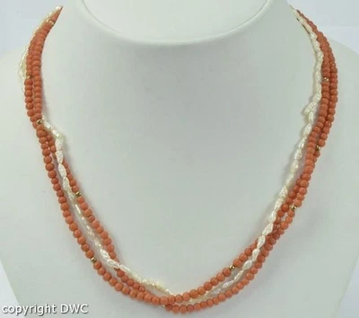 Korallencollier mit Perlen und Korallen Coral chain in aus 8 Kt. 333 Gold - Bild 1 von 4