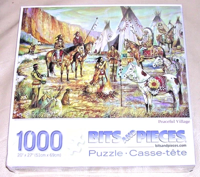 NEW HTF Peaceful Village Native American Circle Tee Pee Horse 1000 Piece Puzzle - Image 1 of 4