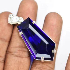 70 Ct+ Certified Natural Blue Fancy Topaz 925 Solid Silver Pendant Gemstone - Picture 1 of 5