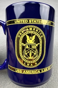 US Navy USS America LHA-6 Navy USA tazza caffè ceramica blu oro - Foto 1 di 7