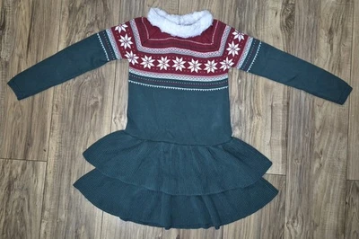 Gymboree Christmas Sweater Dress Faux Fur Trim Girls Size 8 Holiday Party Chic - Image 1 of 4
