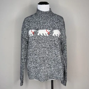 LOFT Polar Bear Marled Mock Neck Sweater Black White Size Small Winter Knit - Picture 1 of 5