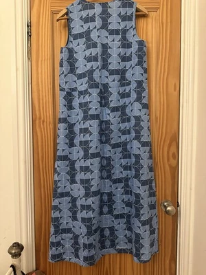 Vestido Max Mara 100% Lino Puro Sin Mangas Midi Azul Estampado Geométrico Talla 10 Foto 1 de 4