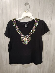 Damen Pullover Reference Point Blumen bestickt V-Ausschnitt Gr. XL Fee Boho Mama - Bild 1 von 6