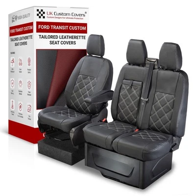 Ford Transit Custom (2013-2023) Tailored Leatherette Front Seat Covers Black 237 - Image 1 of 4